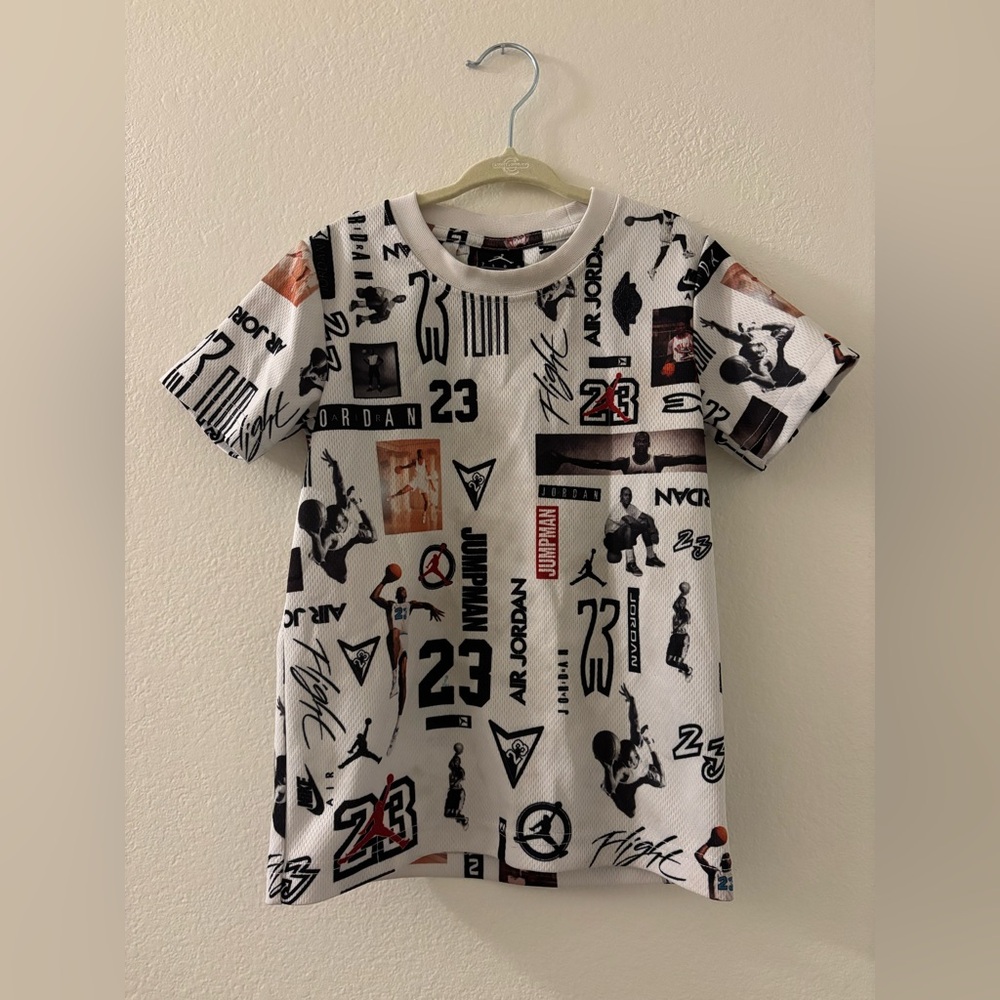 Jordan Kids Graphic Tee - White with Black and Red Graphics